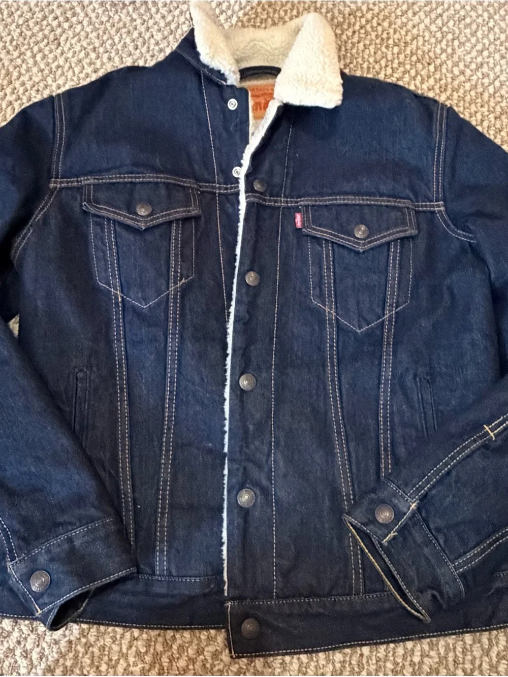 Levi's Dark Blue Denim Jacket with Cream Sherpa Collar